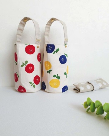 【BDR/飲料提袋】可愛圓仔花 裡布防潑水 日本帆布 釦式收納