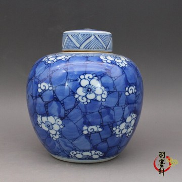 中国古美術品　青花　壺　氷梅茶葉罐　高さ：約11cm 清康熙青花手繪冰梅紋茶葉罐天字罐古玩古董陶瓷器仿古老貨收藏