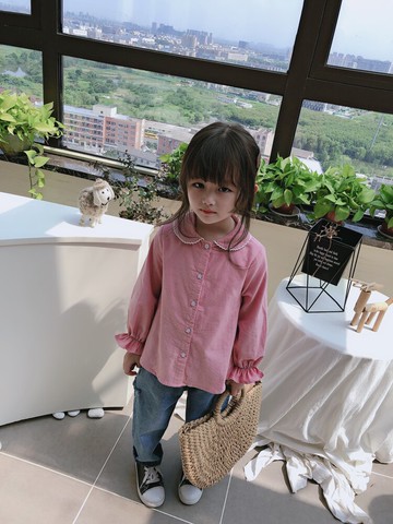 春秋季新款 中小童個性百搭襯衫 兒童可愛舒適花邊翻領上衣1入