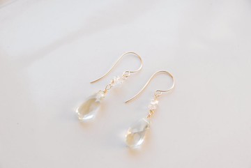 綠水晶與雙尖水晶耳環 14KGF