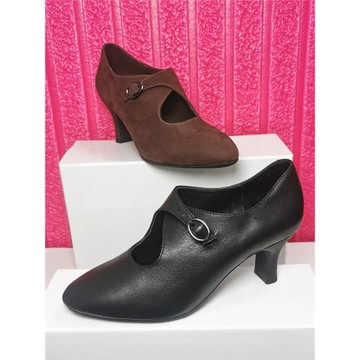 柜雅氏尖頭高跟女鞋軟皮軟底粗跟工作單鞋柔軟舒適真皮深口媽媽鞋