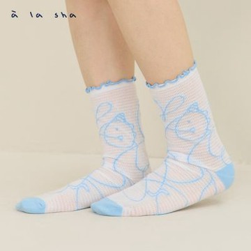 a la sha 家族插畫線條捲邊襪