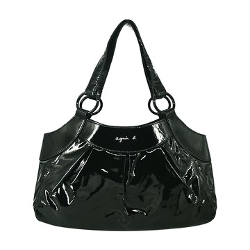 agnes b.漆皮邊圓弧手提包-黑