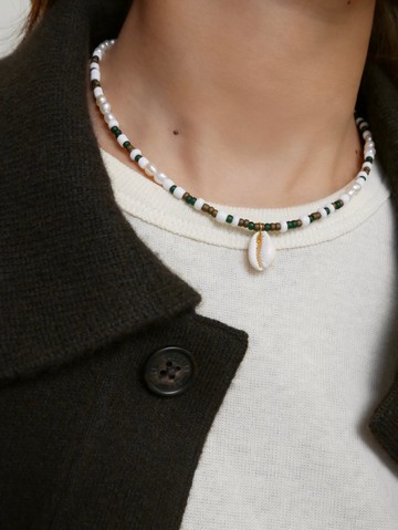 量身訂製/銅鍍金/貝殼/日本製玻璃串珠項鍊