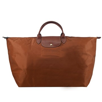 LONGCHAMP LE PLIAGE系列短把再生尼龍摺疊水餃旅行袋(特大/白蘭地酒)