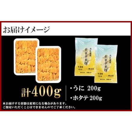 ふるさと納税 1748. うに チリ産 冷凍 200g ホタテ 200g 計400g セット ウニ 雲丹 ほたて 生ほたて 帆立  冷凍 海鮮 海鮮丼 送料無料 北海道 .. 北海道弟子屈町