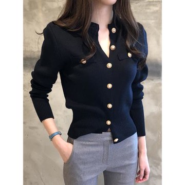2025新款秋冬黑色針織開衫法式小香風外套女長袖毛衣內搭短款上衣