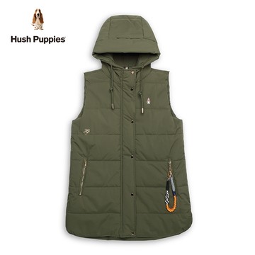 Hush Puppies 背心 女裝刺繡小狗連帽長版鋪棉背心