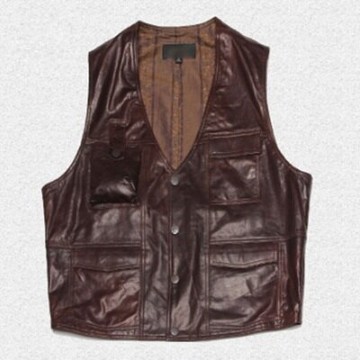 現貨+預購 真皮背心 皮馬甲-成熟休閒V領多口袋男外套2色72r19【獨家進口】【米蘭精品】