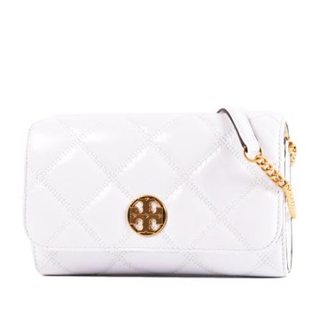 TORY BURCH WILLA 金LOGO菱格翻蓋斜背WOC包-白色