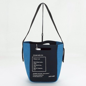 家品牌新品專柜撤柜女士藍色字母拼接撞色單肩拎包手提包 85065