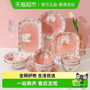 佩爾森可愛碗盤餐具套裝特別好看的碗盤子雙耳湯碗高顏值組合餐具