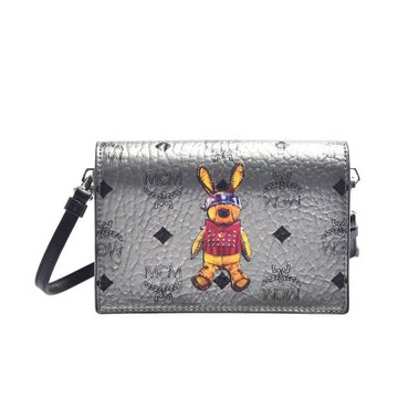 MCM  經典Rabbit Crossbody Mini系列兔子圖騰掀蓋手拿/斜背包(銀色)