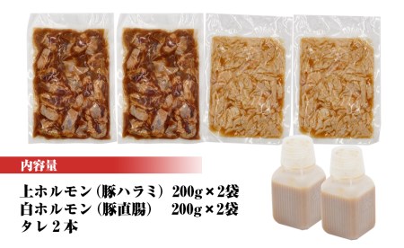 上ホルモン・白ホルモンセット（タレ付き）  各200g×2パック　合計800g　N122-ZA370