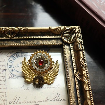 蒸氣龐克風 對稱 翅膀 胸針