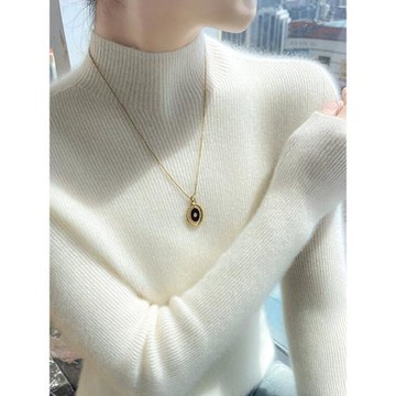 羊絨針織衫顯瘦半高領純色毛衣修身打底衫上衣套頭長袖法式內搭女