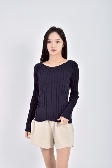 (S) uniqlo質感棉質羅紋長袖藍色毛衣