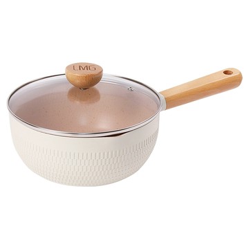 LMG 錘紋不沾雪平鍋 珠頭手把新升級 含蓋  象牙白  1個  22cm