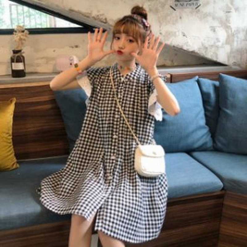 ギンガムチェック ワンピース 膝丈 重ね着風 フリル レース フレンチスリーブ ゆったり ガーリー フェミニン レトロ お揃いコーデ 通販 Lineポイント最大10 0 Get Lineショッピング