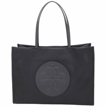 TORY BURCH Ella 大款 皮革盾牌前袋 尼龍肩背托特包(黑色)