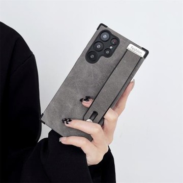 新款三星s22ultra手機殼鏡頭全包適用s21+plus腕帶支架翻毛皮硅膠軟殼s20fe高檔皮質商務四角防摔氣囊保護套