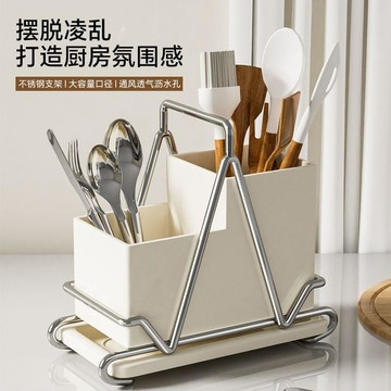 🛒臺灣24h🌳不鏽鋼筷子收納盒廚房筷籠勺子叉瀝水置物架檯面家用餐具筷子筒