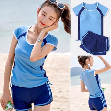 Biki比基尼妮泳衣，祥非運動泳衣有加大泳衣二件式泳衣(藍M-4XL)