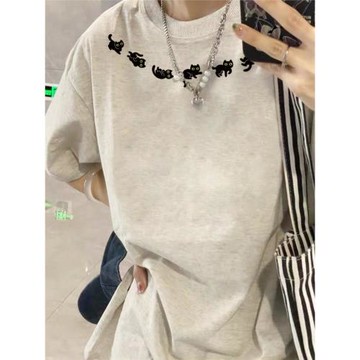 純棉美式設計感印花正肩短袖t恤女2025新款夏季寬松原創半袖上衣