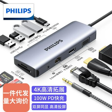 擴展塢 USB-C 多功能筆電擴展底座 HDMI 飛利浦Type-C擴展塢USB-C轉HDMI雷電3/4拓展塢網線口轉接頭分線器