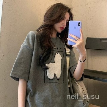 [限時特賣]T恤 短袖T恤 短袖上衣 女生上衣純棉短袖T恤女春夏時尚韓版寬鬆夏季小羊半袖上衣ins打底衫