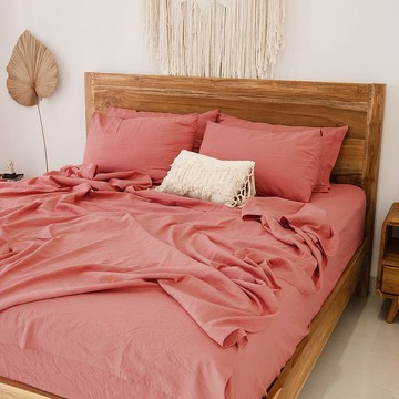 銹粉色麻床單 /麻床單 / 軟化石洗麻