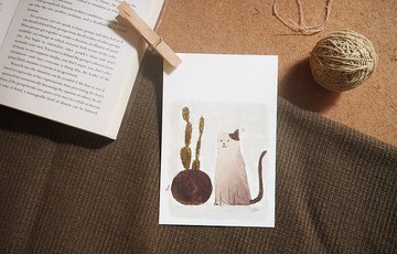 明信片 貓 仙人掌