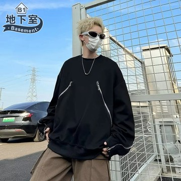地下室B1-大學T 韓系設計感拉鍊落肩衛衣 男裝 休閒百搭 男生衣服 長袖上衣 秋冬穿搭【NL664049】