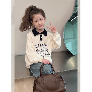 女童翻領衛衣兒童洋氣長袖白t恤中大童裝polo領上衣2025春秋新款