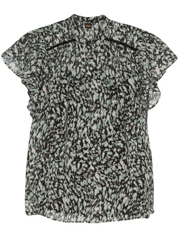 BOSS - graphic-print ruched-detail shirt - women - Recycled Polyester/Polyester - 38 - Green