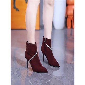 性感法式紅色婚鞋2025年新款細跟馬丁靴韓版百搭高跟短靴女秋冬季