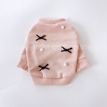 狗狗衣服/珍珠絲帶運動衫_粉紅