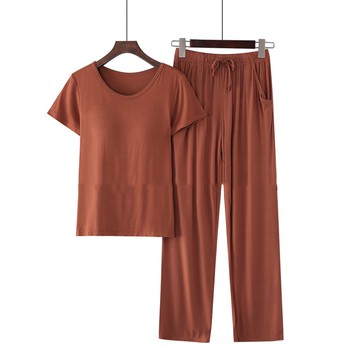 莫代爾柔軟涼感Bra T家居服-長褲套裝-焦糖色