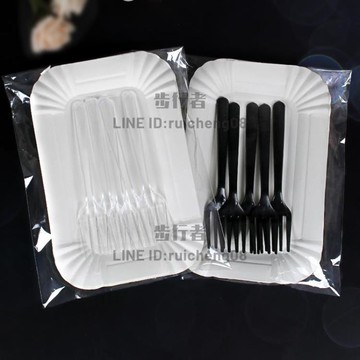 50套起 蛋糕盤叉組合一次性蛋糕餐具紙盤生日烘焙環保餐具套裝【步行者戶外生活館】