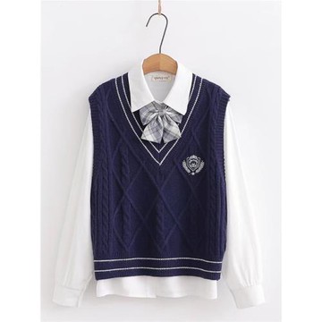 學院風襯衫毛衣馬甲背心女兩件套秋裝小個子針織春秋學生無袖新款