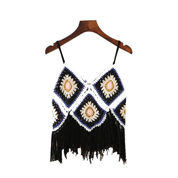 吊帶背心蕾絲上衣-V領勾花流蘇民族風女裝2色74ab12【獨家進口】【米蘭精品】