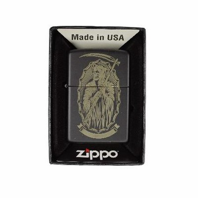 特価Grim Reaper Emblem and Ribbon - Engraved Regular Black Matte Custom Zippo Lighter並行輸入商品