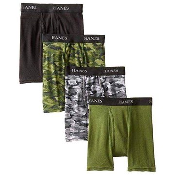 Hanes 2018男孩學生Ultimate黑綠灰迷彩四角內著混搭4件組