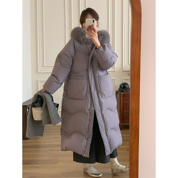 【冬日來信】冬季長款羽絨服女2024新款大毛領連帽高端白鴨絨外套