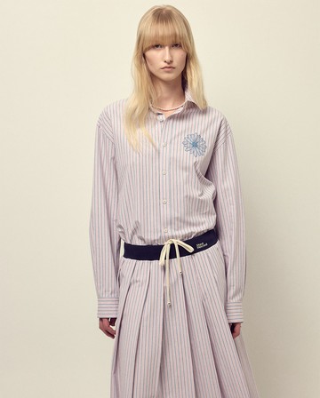 MARDI MERCREDI 金高銀同款 條紋襯衫 粉色 經典小雛菊 刺繡藍花 棉質 COTTON SHIRT STRIPE