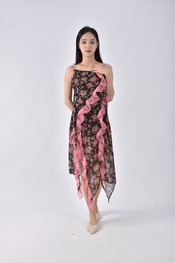 (S) 【智恩私服】花紋粉色洋裝