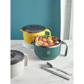 304不銹鋼泡面碗帶蓋學生宿舍用飯碗單個飯盒大號快餐杯方便面碗