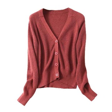 真絲羊絨混紡長袖針織開衫慵懶風法式毛衣女黑色寬松短外套媽媽裝