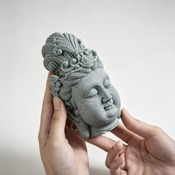 星選⭐中式青砂石自在觀音佛頭擺件家居客廳桌面茶寵裝飾玄關鎮宅保平安