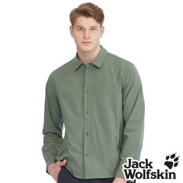 【Jack wolfskin 飛狼】男 帥氣素色長袖襯衫｜口袋機能款『軍綠』